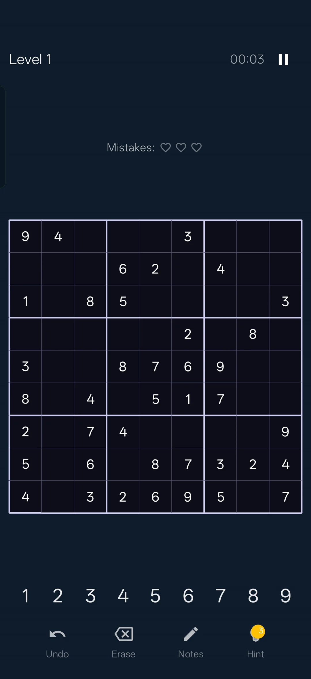 The Sudoku game inside the app.